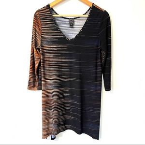 Clara Sun Woo Ombré Stripe V neck tunic with side slits. Brown black & cream/XS